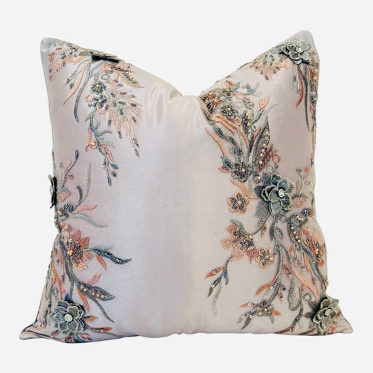 Blush Pearl Embroidered Tulle Luxury Pillow – 18” x 18”